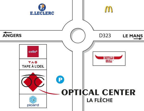 Mapa detallado de acceso Opticien LA FLÈCHE Optical Center