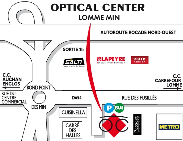 Plan detaillé pour accéder à Opticien LOMME - M.I.N Optical Center