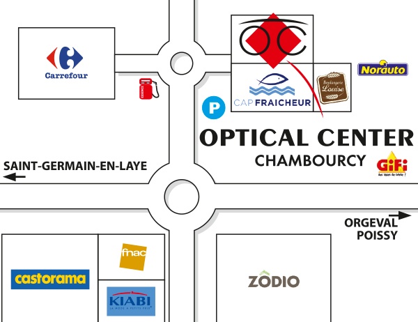 Mapa detallado de acceso Opticien CHAMBOURCY Optical Center