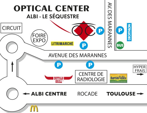 Mapa detallado de acceso Opticien ALBI - LE SÉQUESTRE Optical Center