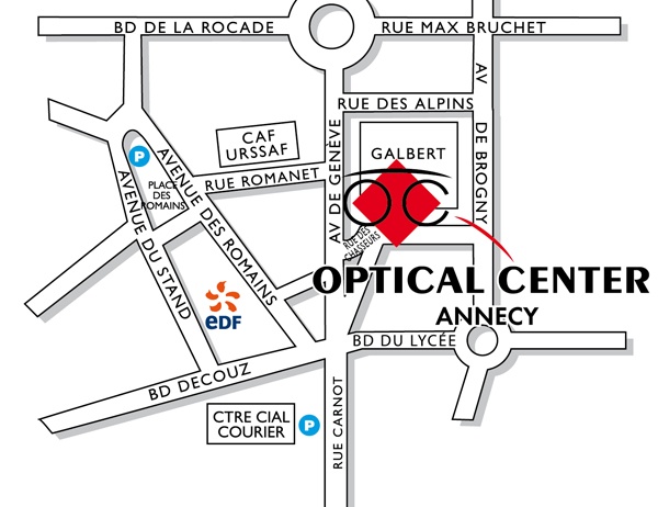 Mapa detallado de acceso Opticien ANNECY Optical Center