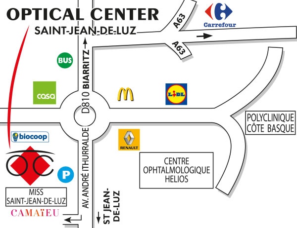 Mapa detallado de acceso Opticien SAINT-JEAN-DE-LUZ Optical Center
