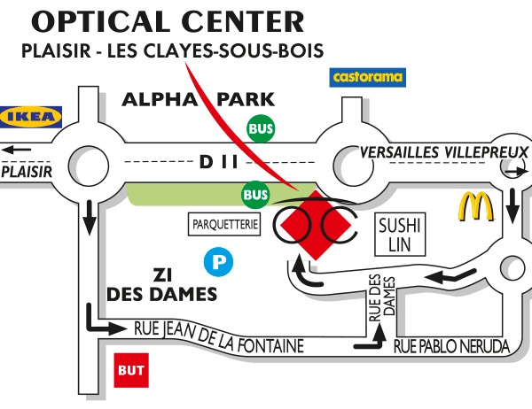 Mapa detallado de acceso Opticien PLAISIR - LES CLAYES-SOUS-BOIS Optical Center