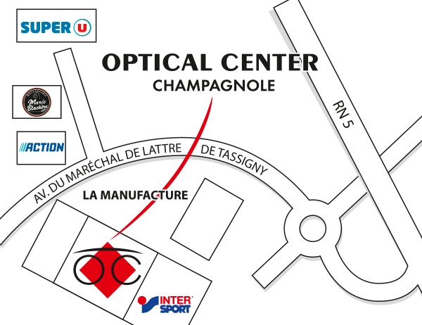Mapa detallado de acceso Opticien CHAMPAGNOLE Optical Center