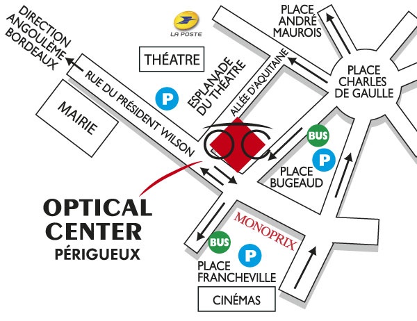 Mapa detallado de acceso Opticien PÉRIGUEUX Optical Center