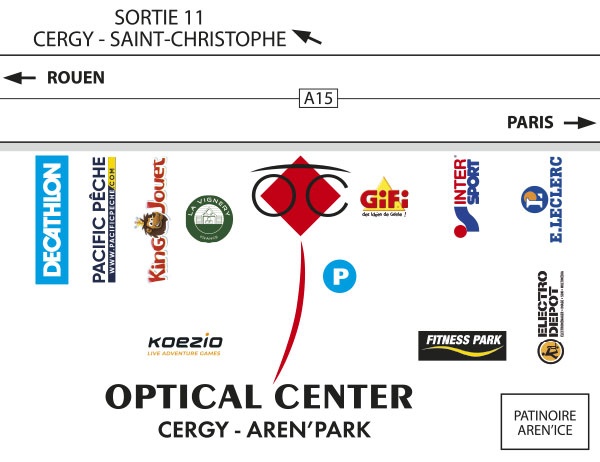Gedetailleerd plan om toegang te krijgen tot Opticien CERGY- AREN PARK Optical Center