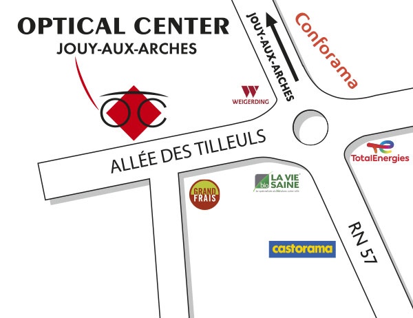 Mapa detallado de acceso Opticien JOUY-AUX-ARCHES Optical Center