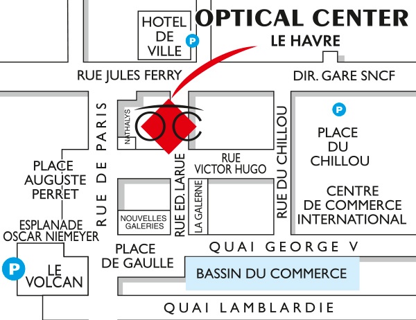 Mapa detallado de acceso Opticien LE HAVRE Optical Center