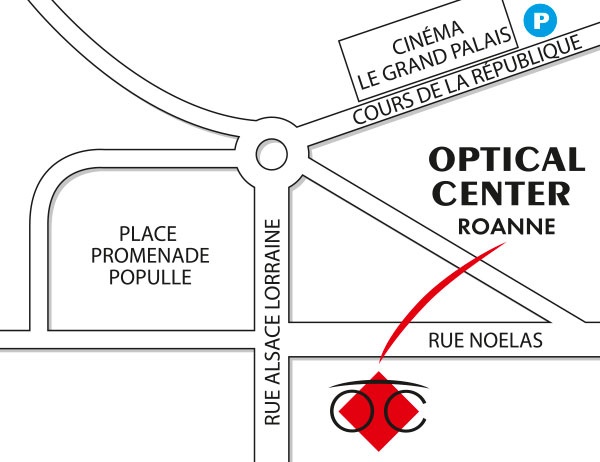 Mapa detallado de acceso Opticien ROANNE Optical Center