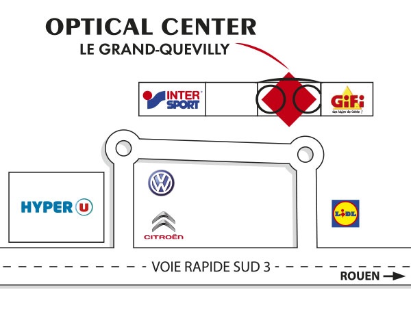 Mapa detallado de acceso Opticien Le Grand Quevilly Optical Center