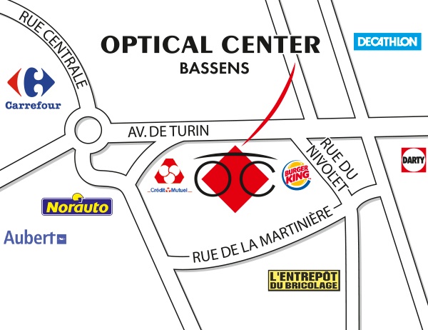 Mapa detallado de acceso Opticien BASSENS Optical Center