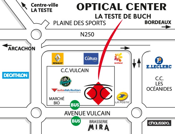 Gedetailleerd plan om toegang te krijgen tot Opticien LA TESTE-DE-BUCH Optical Center