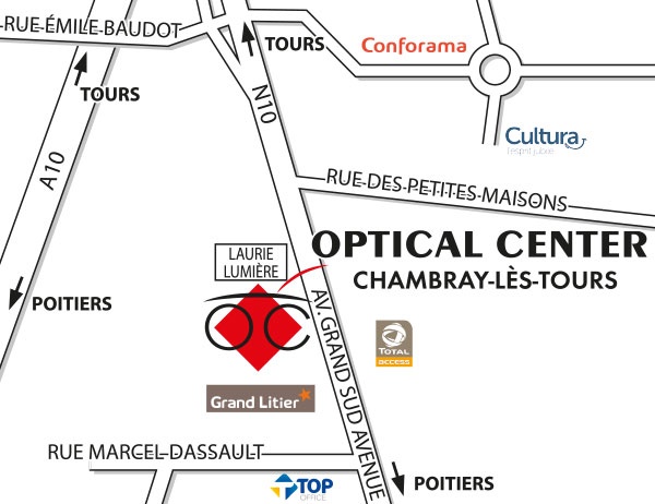 Mapa detallado de acceso Opticien CHAMBRAY-LÈS-TOURS Optical Center