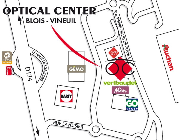 Mapa detallado de acceso Opticien BLOIS - VINEUIL Optical Center