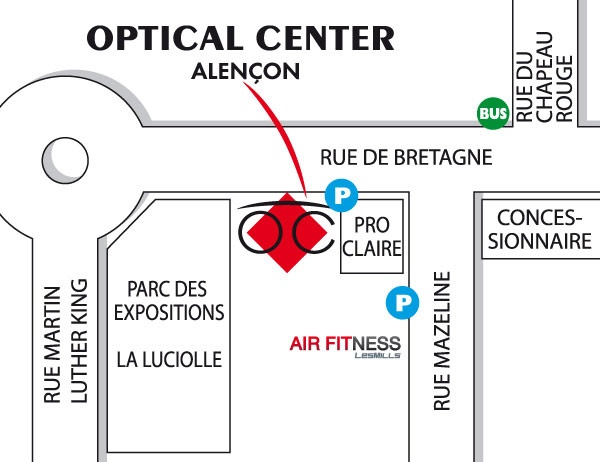 Mapa detallado de acceso Opticien ALENÇON Optical Center