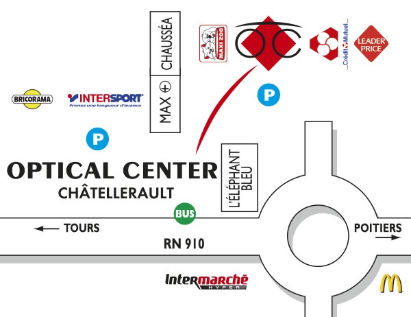 Mapa detallado de acceso Opticien CHÂTELLERAULT Optical Center