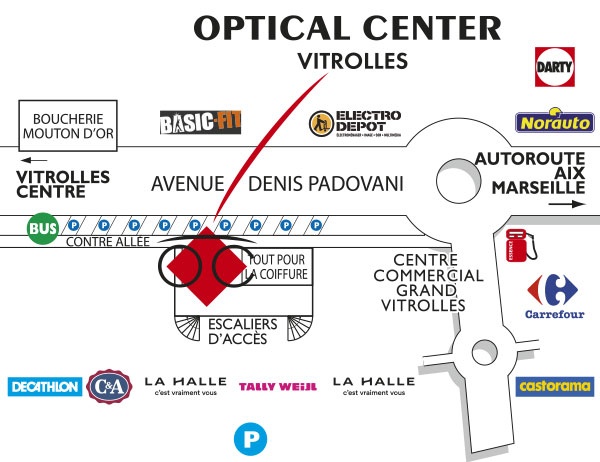 Gedetailleerd plan om toegang te krijgen tot Opticien VITROLLES Optical Center
