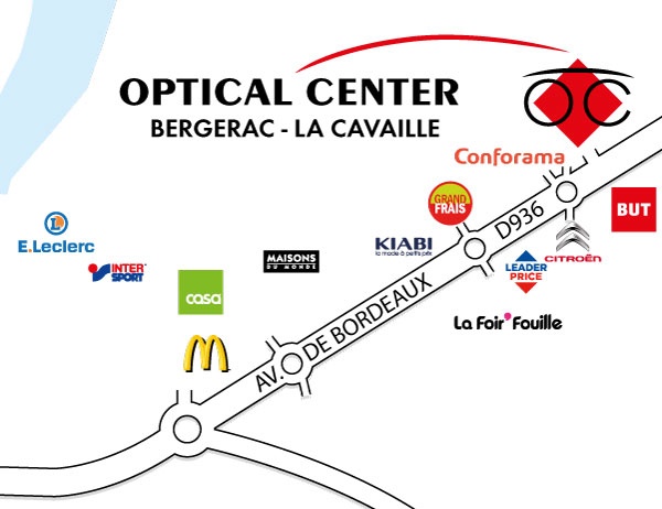 detaillierter plan für den zugang zu Opticien BERGERAC- LA CAVAILLE Optical Center