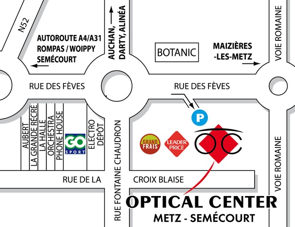 Mapa detallado de acceso Opticien METZ - SEMÉCOURT Optical Center