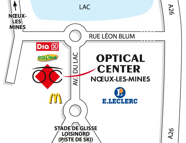 Mapa detallado de acceso Opticien NOEUX-LES-MINES Optical Center