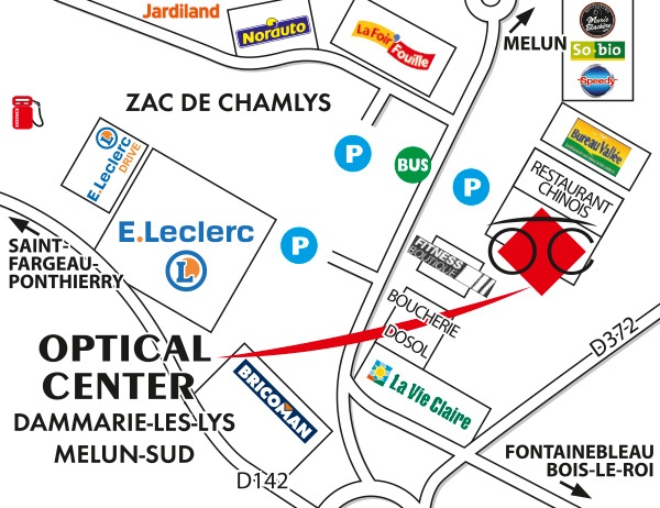Detailed map to access to Opticien DAMMARIE LES LYS - MELUN SUD Optical Center