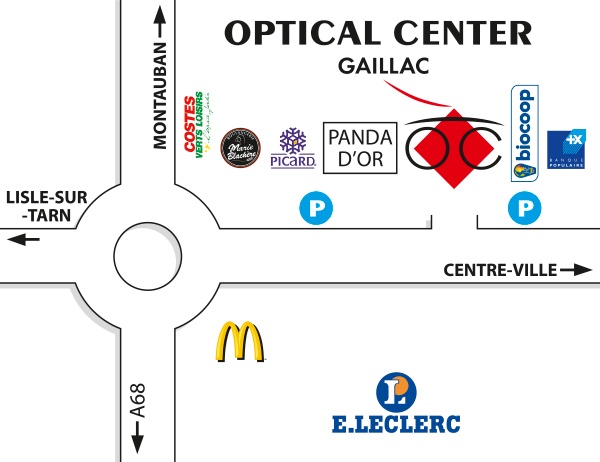 Mapa detallado de acceso Opticien GAILLAC Optical Center