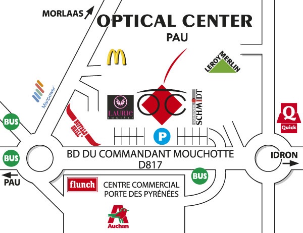 Mapa detallado de acceso Opticien PAU Optical Center