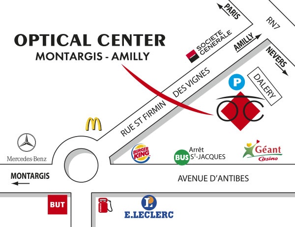 Mapa detallado de acceso Opticien MONTARGIS - AMILLY Optical Center