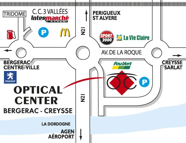 Mapa detallado de acceso Opticien BERGERAC - CREYSSE Optical Center