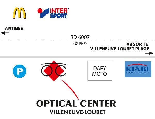 Gedetailleerd plan om toegang te krijgen tot Opticien VILLENEUVE LOUBET Optical Center