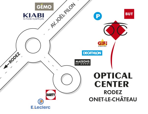 Gedetailleerd plan om toegang te krijgen tot Opticien RODEZ - ONET LE CHÂTEAU Optical Center