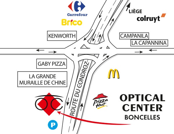 Mapa detallado de acceso Optical Center - BONCELLES