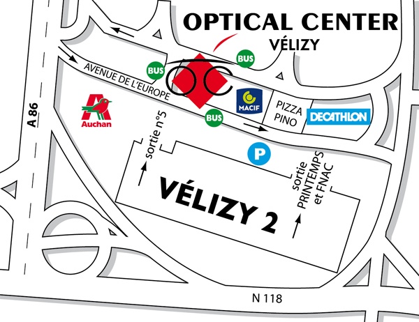 Mapa detallado de acceso Opticien VÉLIZY VILLACOUBLAY Optical Center