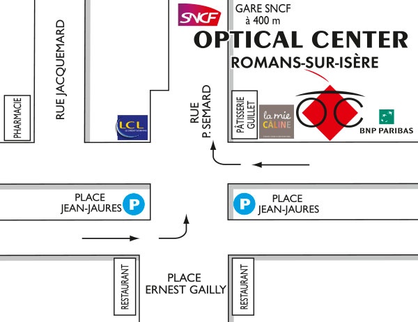 Mapa detallado de acceso Opticien ROMANS-SUR-ISÈRE Optical Center