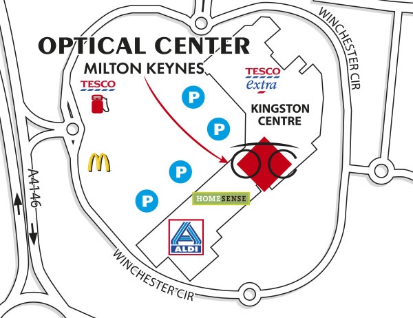 Gedetailleerd plan om toegang te krijgen tot Optical Center MILTON KEYNES