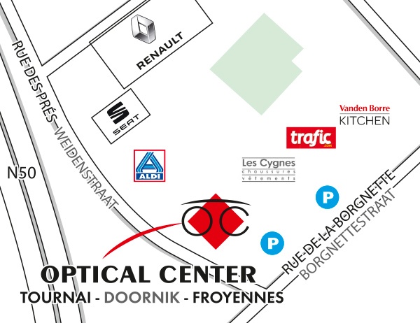 Gedetailleerd plan om toegang te krijgen tot Opticien TOURNAI Optical Center