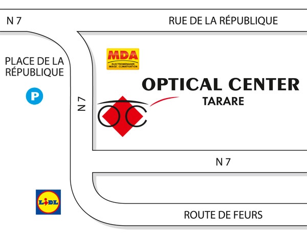 Gedetailleerd plan om toegang te krijgen tot Opticien TARARE Optical Center