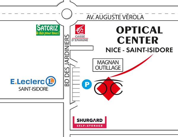 Mapa detallado de acceso Opticien NICE SAINT-ISIDORE Optical Center