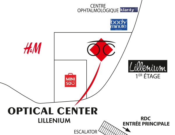 Mapa detallado de acceso Opticien LILLENIUM Optical Center