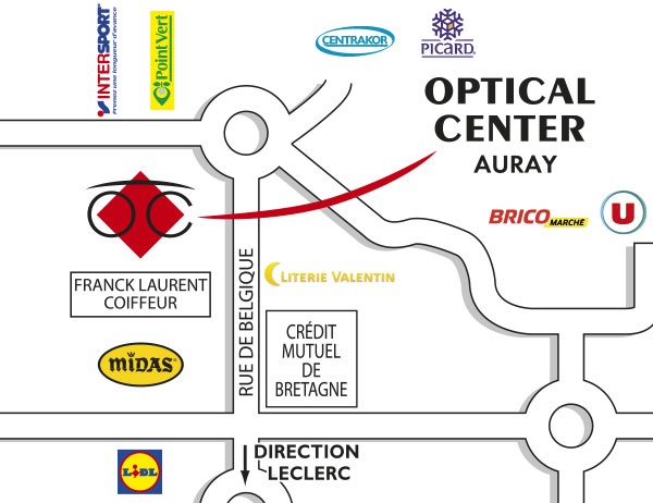 Mapa detallado de acceso Opticien AURAY Optical Center