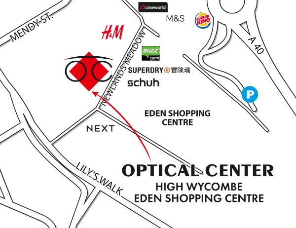 Plan detaillé pour accéder à Optical Center  HIGH WYCOMBE - EDEN SHOPPING CENTRE