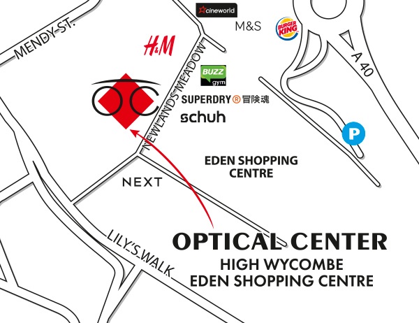 Mapa detallado de acceso Optical Center  HIGH WYCOMBE - EDEN SHOPPING CENTRE