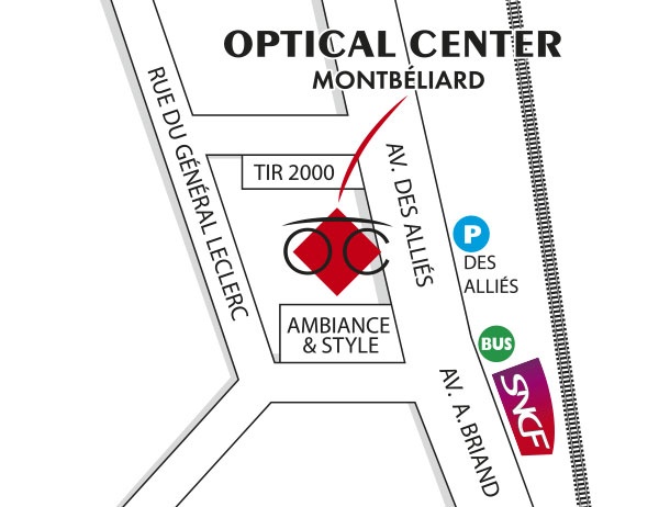 Gedetailleerd plan om toegang te krijgen tot Opticien MONTBÉLIARD - CENTRE-VILLE Optical Center
