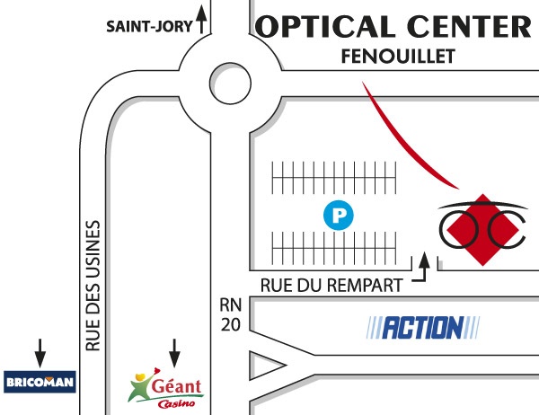 Mapa detallado de acceso Opticien FENOUILLET Optical Center