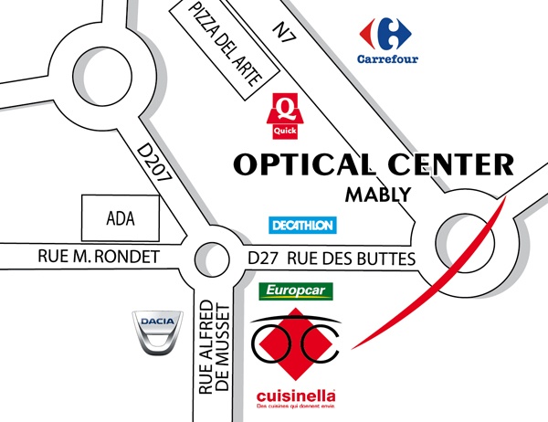 Mapa detallado de acceso Opticien MABLY Optical Center