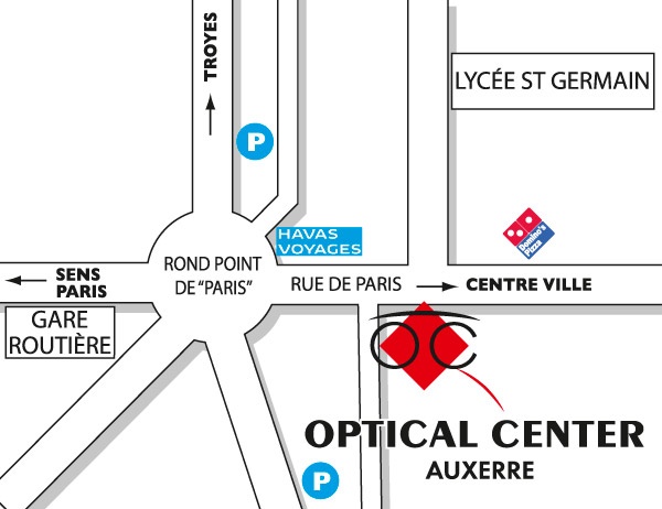 Mapa detallado de acceso Opticien AUXERRE Optical Center