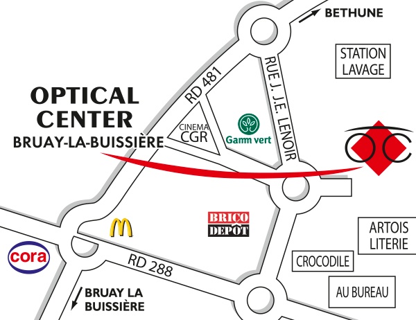 Gedetailleerd plan om toegang te krijgen tot Opticien BRUAY-LA-BUISSIÈRE Optical Center