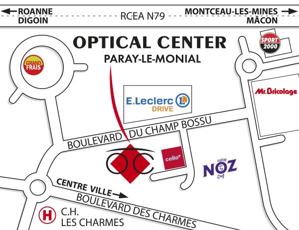 Gedetailleerd plan om toegang te krijgen tot Opticien PARAY-LE-MONIAL Optical Center