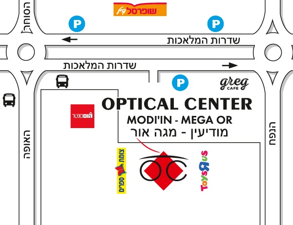 Detailed map to access to Optical Center MODI'IN - MEGA OR/מודיעין - מגה אור