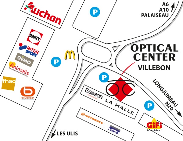 detaillierter plan für den zugang zu Opticien VILLEBON Optical Center